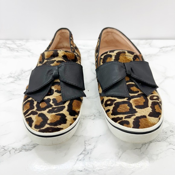 Kate Spade Flat Slip On Sneakers Real Fur Leopard Print Bow Size 7 - Picture 1 of 9